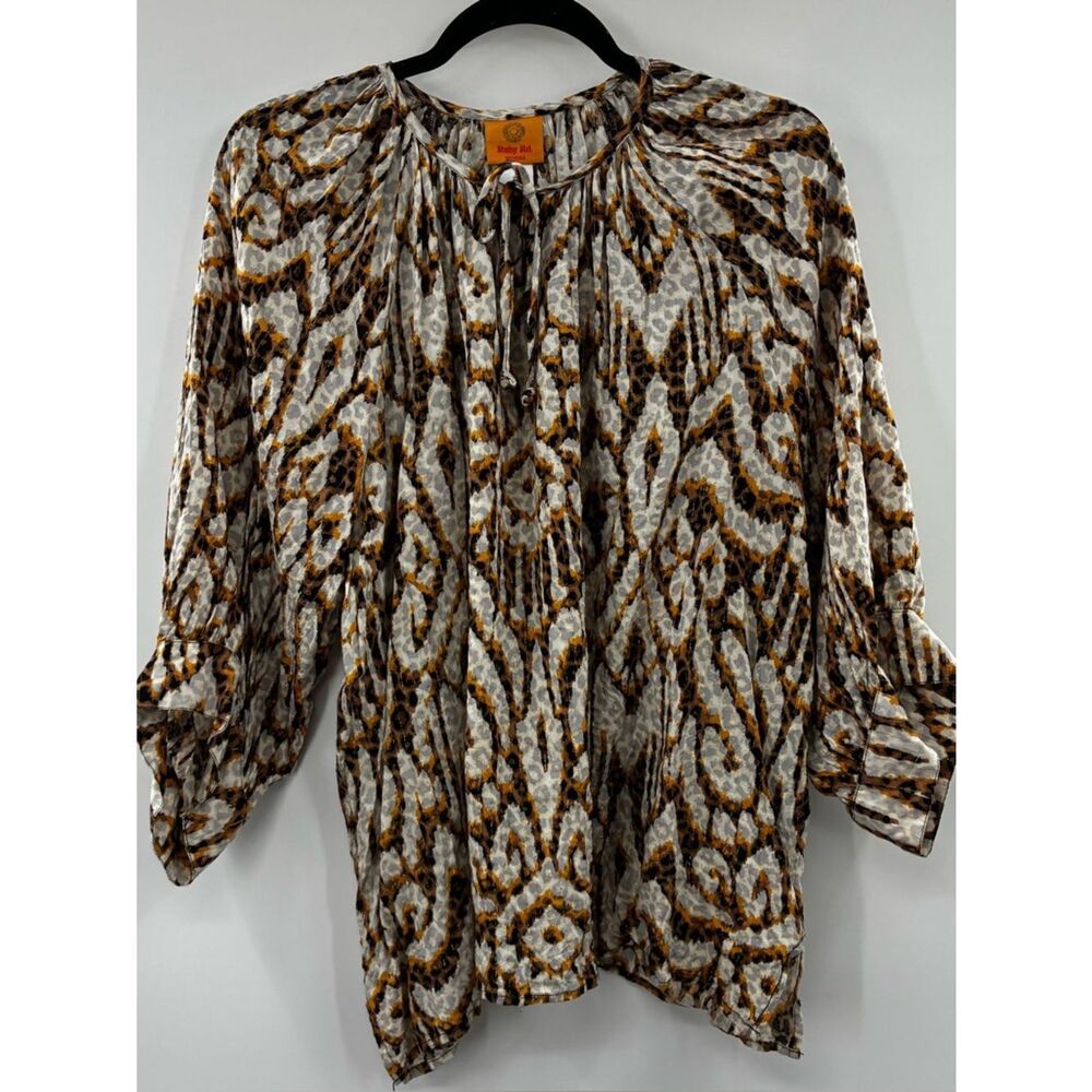 3For$20 Ruby Rd. Blouse White and Brown Pattern with Gold size 2X